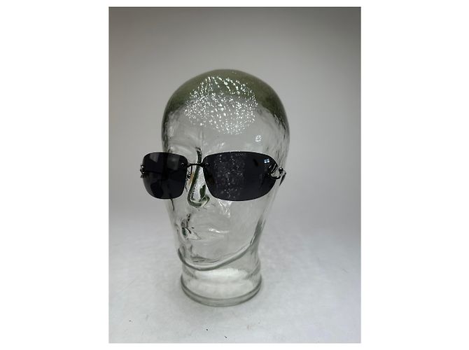 Vintage Loewe randlose Sonnenbrille Silber Schwarz - Ansicht 8