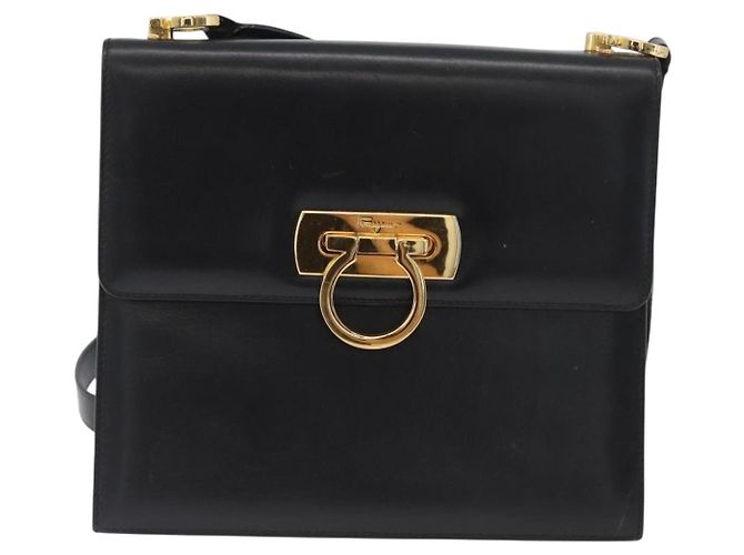 Borsa a Spalla Gancini in Pelle Nera e Oro Auth AMZ412 di Salvatore Ferragamo Nero D'oro - vista 2