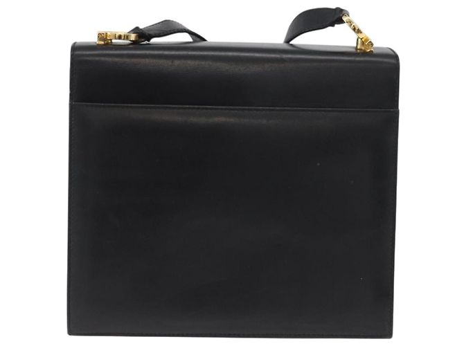 Borsa a Spalla Gancini in Pelle Nera e Oro Auth AMZ412 di Salvatore Ferragamo Nero D'oro - vista 3
