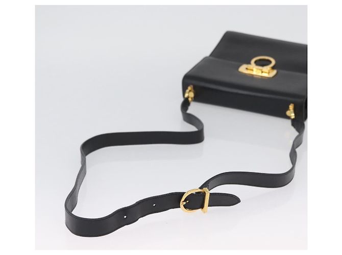Borsa a Spalla Gancini in Pelle Nera e Oro Auth AMZ412 di Salvatore Ferragamo Nero D'oro - vista 7