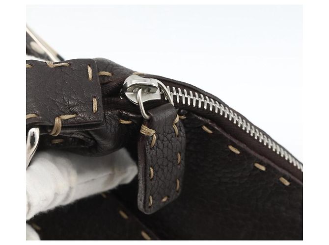 FENDI Schultertasche aus Leder Braun Silber Authentisch ka3356A - Ansicht 15