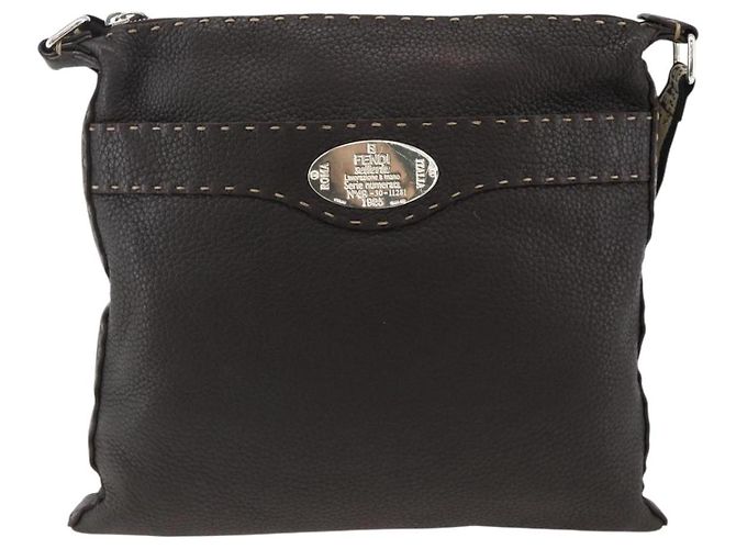 FENDI Schultertasche aus Leder Braun Silber Authentisch ka3356A - Ansicht 2