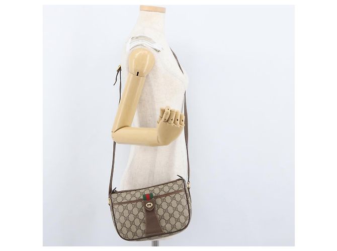 Borsa Sherry Line GG Supreme Web di GUCCI in PVC beige e oro 89 02 032 Auth LNZ595 D'oro - vista 24