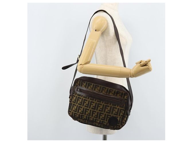 Borsa a Spalla in Tela Zucca FENDI Nera Marrone Auth ARZ659 Nero - vista 24