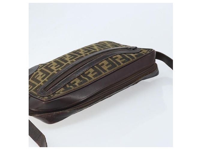 Borsa a Spalla in Tela Zucca FENDI Nera Marrone Auth ARZ659 Nero - vista 6