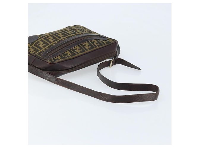 Borsa a Spalla in Tela Zucca FENDI Nera Marrone Auth ARZ659 Nero - vista 7