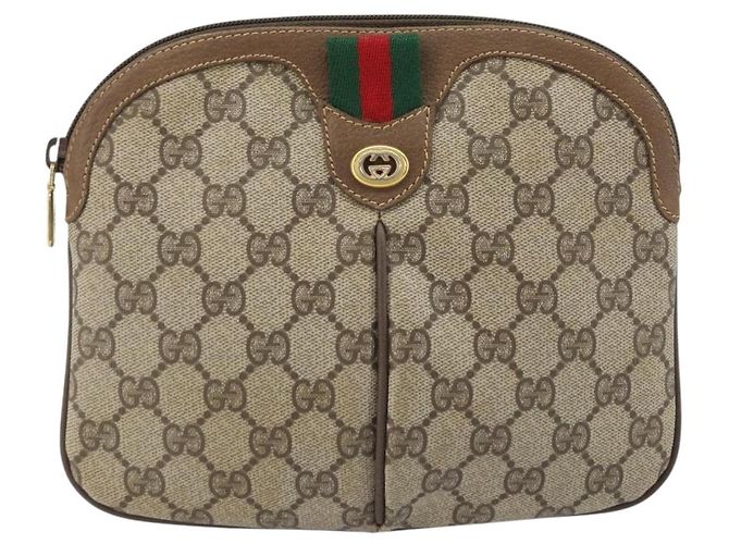 Borsa Sherry Line GG Supreme Web di GUCCI in PVC beige e oro 904 02 047 Auth BA11637 D'oro - vista 2