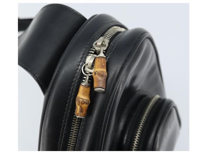 Borsa a spalla GUCCI Bamboo in pelle verniciata nera argento Auth 173890 Nero - vista 14