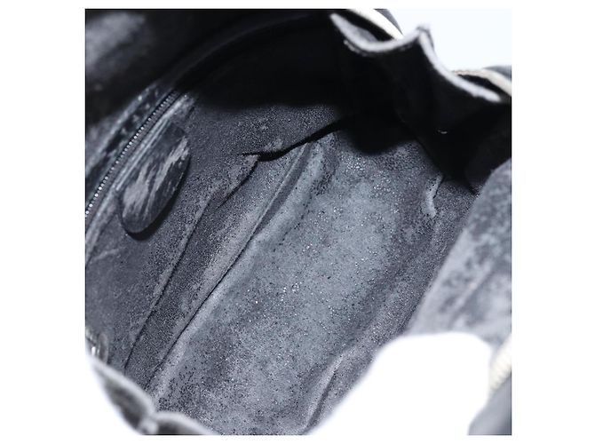 Borsa a spalla GUCCI Bamboo in pelle verniciata nera argento Auth 173890 Nero - vista 16