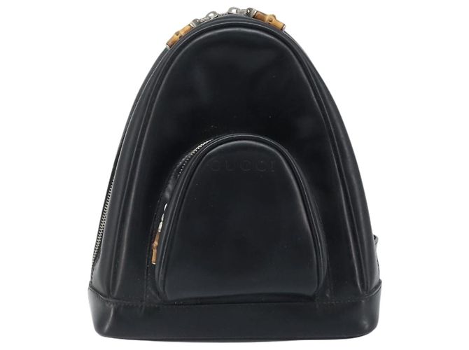 Borsa a spalla GUCCI Bamboo in pelle verniciata nera argento Auth 173890 Nero - vista 2