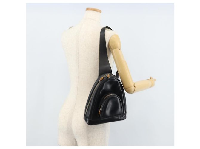 Borsa a spalla GUCCI Bamboo in pelle verniciata nera argento Auth 173890 Nero - vista 24