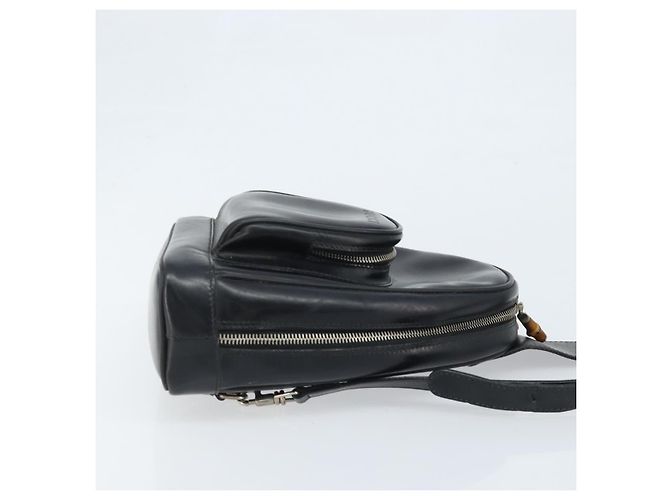 Borsa a spalla GUCCI Bamboo in pelle verniciata nera argento Auth 173890 Nero - vista 4