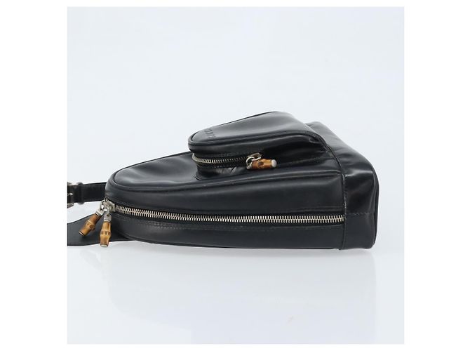 Borsa a spalla GUCCI Bamboo in pelle verniciata nera argento Auth 173890 Nero - vista 5
