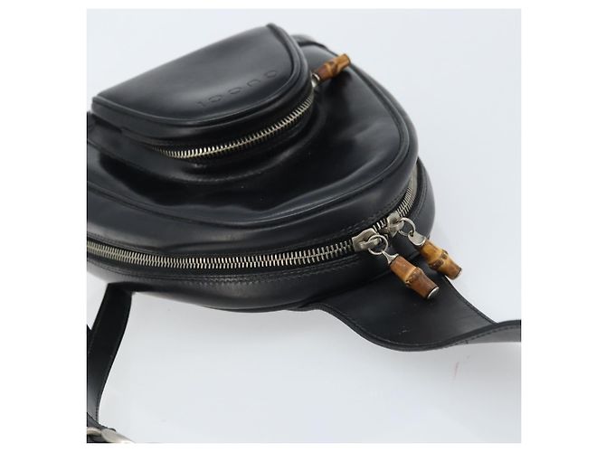Borsa a spalla GUCCI Bamboo in pelle verniciata nera argento Auth 173890 Nero - vista 6