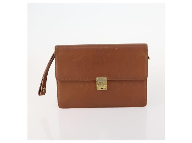 SAINT LAURENT Pochette in Pelle 2 Set Marrone CC Auth bs34000 - vista 2