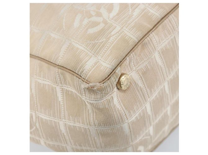 CHANEL Nuova Borsa Tote da Viaggio Nylon Beige Oro CC Auth ti3789 D'oro - vista 11