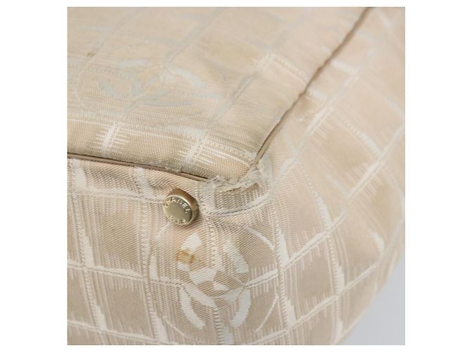 CHANEL Nuova Borsa Tote da Viaggio Nylon Beige Oro CC Auth ti3789 D'oro - vista 12
