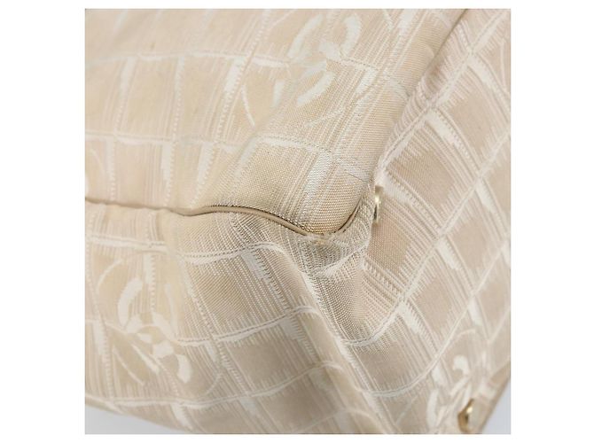 CHANEL Nuova Borsa Tote da Viaggio Nylon Beige Oro CC Auth ti3789 D'oro - vista 13