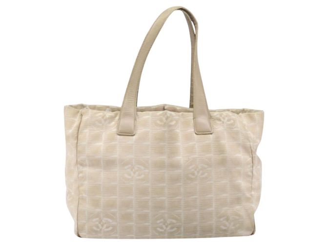 CHANEL Nuova Borsa Tote da Viaggio Nylon Beige Oro CC Auth ti3789 D'oro - vista 2