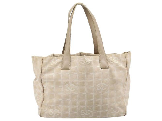 CHANEL Nuova Borsa Tote da Viaggio Nylon Beige Oro CC Auth ti3789 D'oro - vista 3