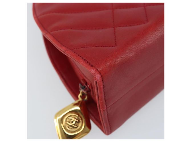 CHANEL Borsa a Spalla Matelassé in Pelle di Agnello Rossa Oro CC Auth AMZ168A Rosso D'oro - vista 11