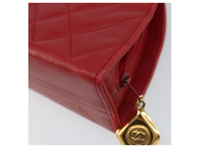 CHANEL Borsa a Spalla Matelassé in Pelle di Agnello Rossa Oro CC Auth AMZ168A Rosso D'oro - vista 12