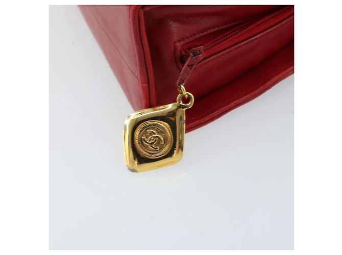CHANEL Borsa a Spalla Matelassé in Pelle di Agnello Rossa Oro CC Auth AMZ168A Rosso D'oro - vista 14