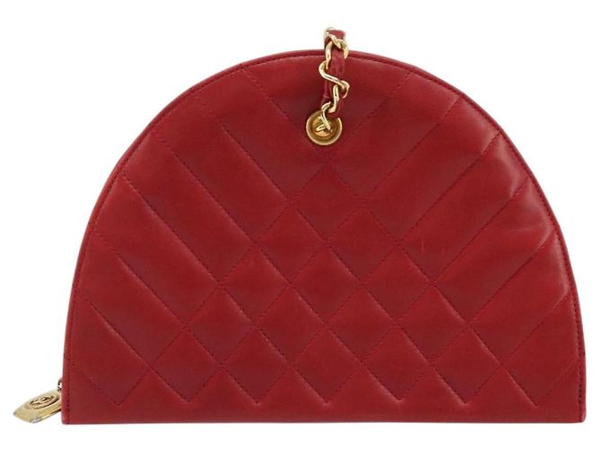 CHANEL Borsa a Spalla Matelassé in Pelle di Agnello Rossa Oro CC Auth AMZ168A Rosso D'oro - vista 2