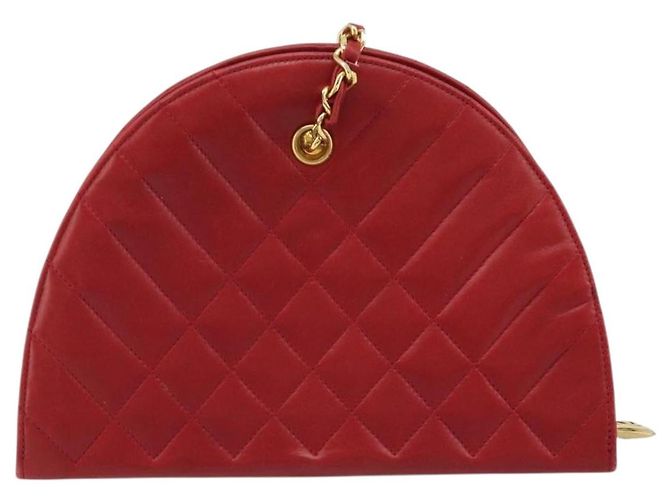 CHANEL Borsa a Spalla Matelassé in Pelle di Agnello Rossa Oro CC Auth AMZ168A Rosso D'oro - vista 3