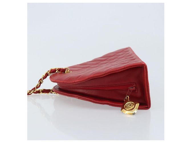 CHANEL Borsa a Spalla Matelassé in Pelle di Agnello Rossa Oro CC Auth AMZ168A Rosso D'oro - vista 5