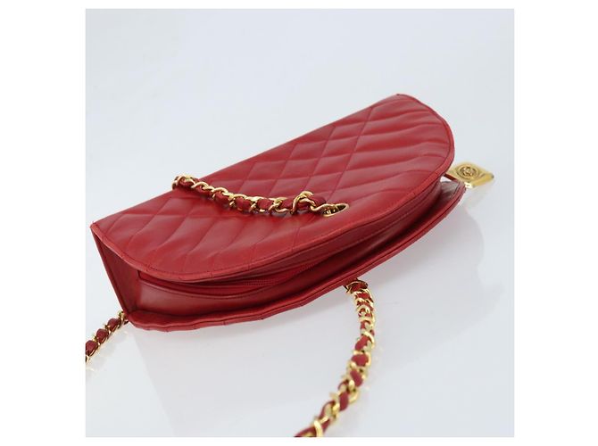 CHANEL Borsa a Spalla Matelassé in Pelle di Agnello Rossa Oro CC Auth AMZ168A Rosso D'oro - vista 6