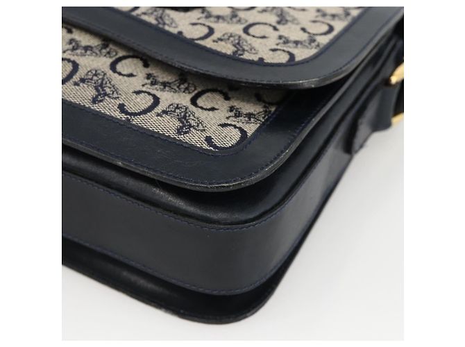 Céline Borsa a Spalla Celine C Sulky Carriage in Tela Blu Navy e Oro Auth AMZ372 D'oro - vista 10