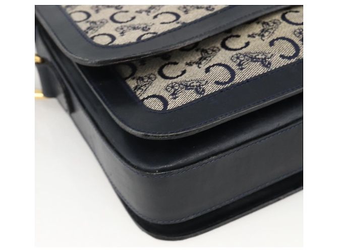 Céline Borsa a Spalla Celine C Sulky Carriage in Tela Blu Navy e Oro Auth AMZ372 D'oro - vista 11