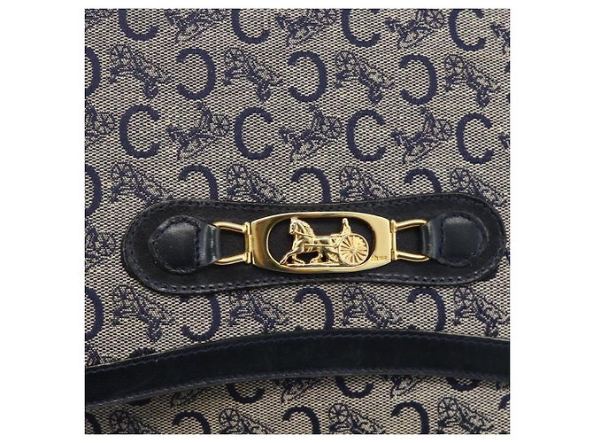 Céline Borsa a Spalla Celine C Sulky Carriage in Tela Blu Navy e Oro Auth AMZ372 D'oro - vista 14