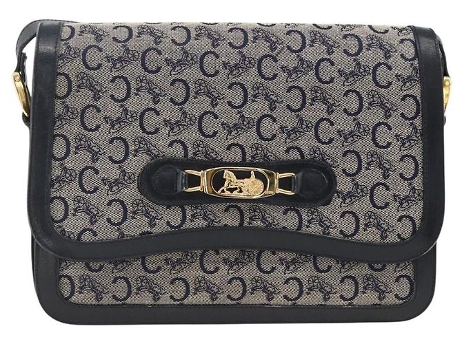 Céline Borsa a Spalla Celine C Sulky Carriage in Tela Blu Navy e Oro Auth AMZ372 D'oro - vista 2