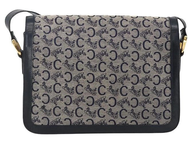 Céline Borsa a Spalla Celine C Sulky Carriage in Tela Blu Navy e Oro Auth AMZ372 D'oro - vista 3