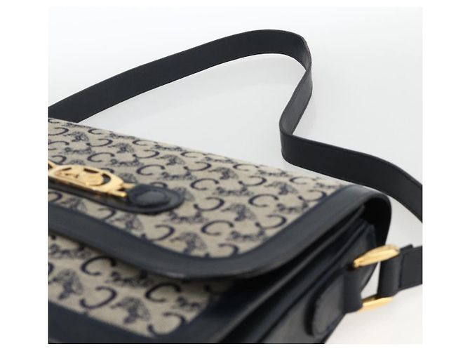 Céline Borsa a Spalla Celine C Sulky Carriage in Tela Blu Navy e Oro Auth AMZ372 D'oro - vista 8