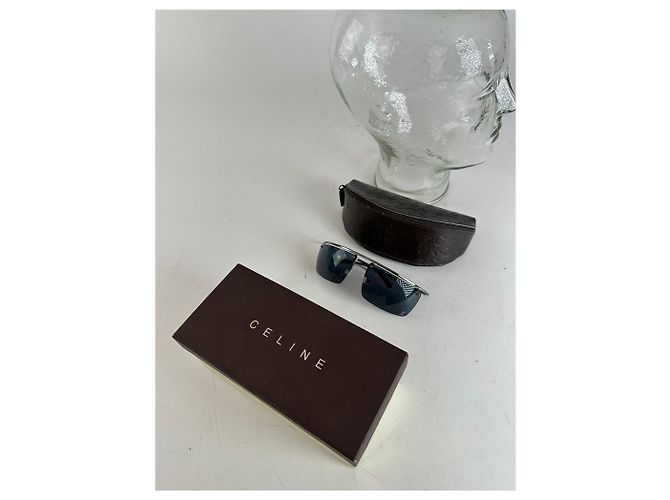 Céline Vintage Celine Paris Randlose Sonnenbrille Silber Blau - Ansicht 13