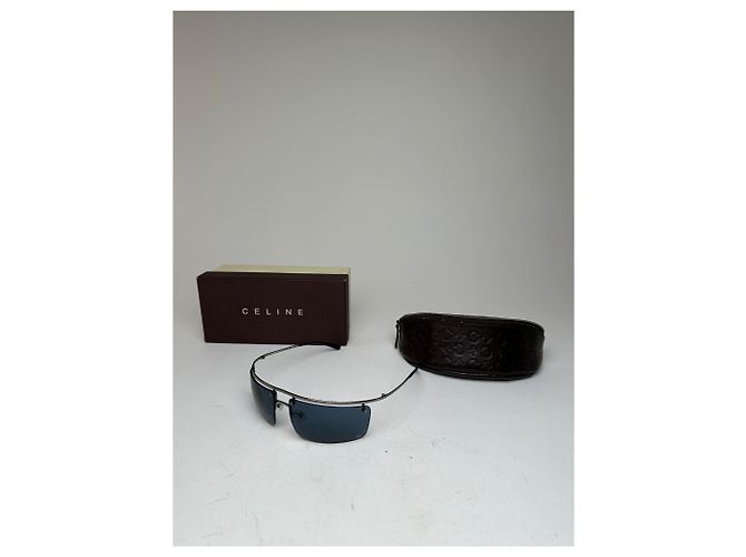 Céline Vintage Celine Paris Randlose Sonnenbrille Silber Blau - Ansicht 2