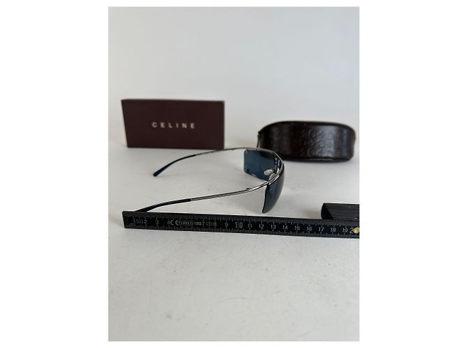 Céline Vintage Celine Paris Randlose Sonnenbrille Silber Blau - Ansicht 5