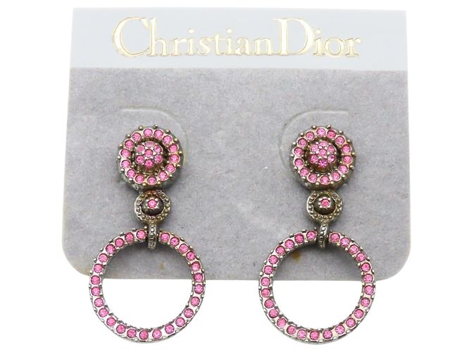 Orecchini a goccia in strass rosa Christian Dior - vista 14