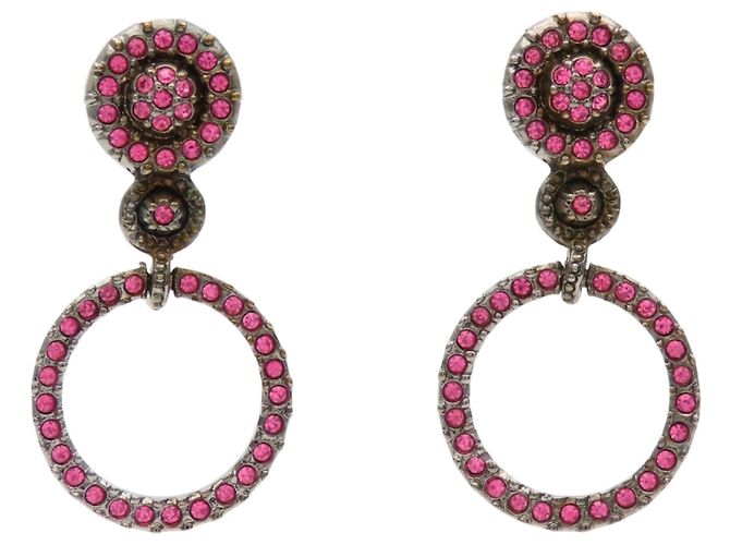 Orecchini a goccia in strass rosa Christian Dior - vista 2