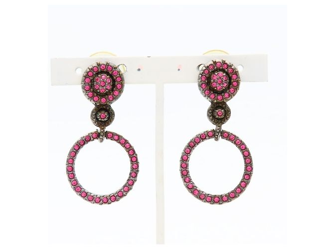 Orecchini a goccia in strass rosa Christian Dior - vista 3
