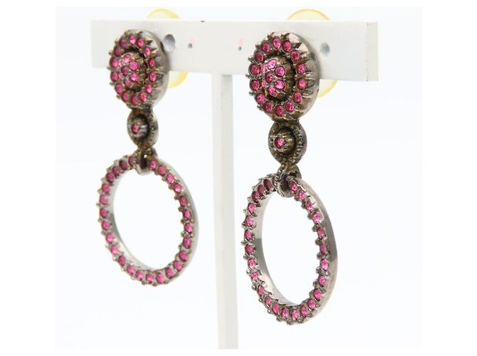 Orecchini a goccia in strass rosa Christian Dior - vista 4