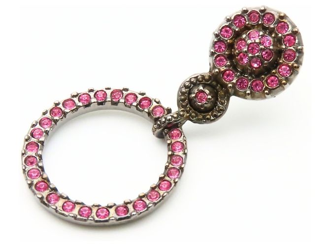 Orecchini a goccia in strass rosa Christian Dior - vista 6
