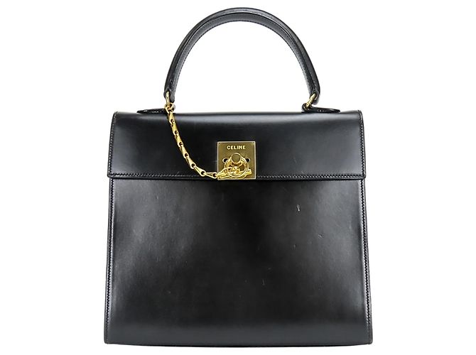 Céline Borsa in pelle nera Gancini di Celine Nero - vista 2
