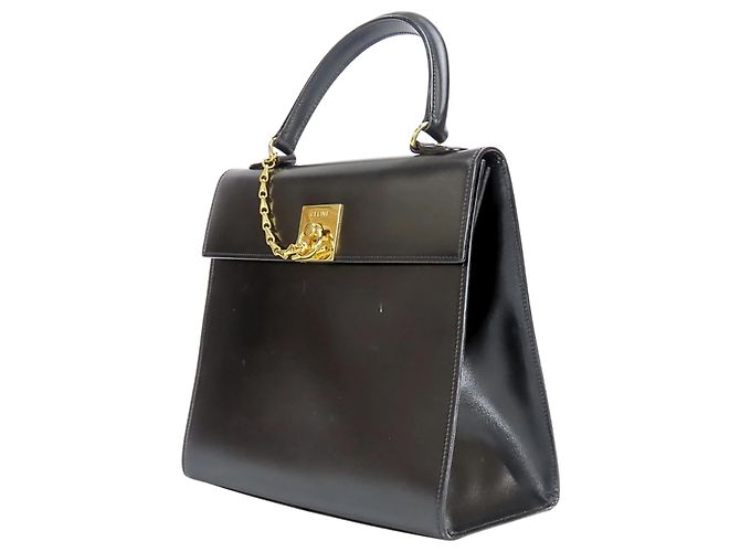 Céline Borsa in pelle nera Gancini di Celine Nero - vista 3