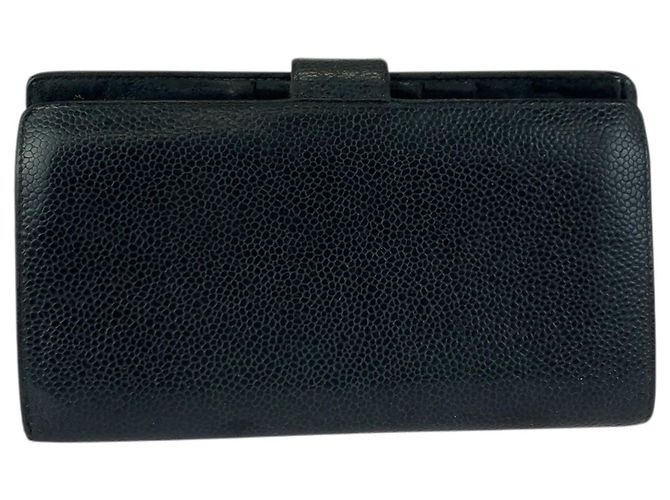 Chanel Vintage Coco Mark Clasp Black Leather Long Wallet - view 2