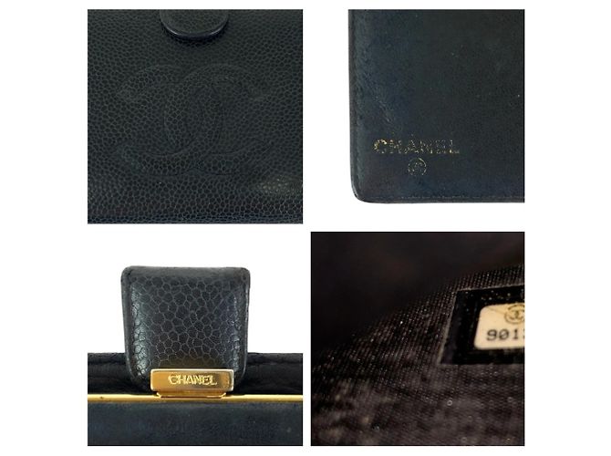 Chanel Vintage Coco Mark Clasp Black Leather Long Wallet - view 4