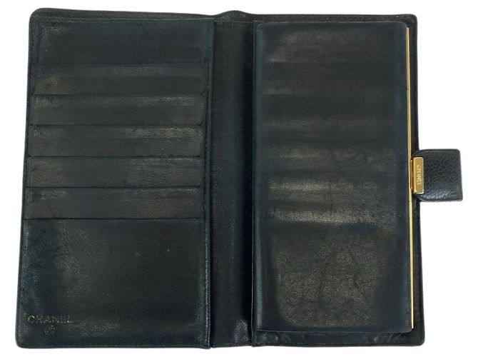 Chanel Vintage Coco Mark Clasp Black Leather Long Wallet - view 5